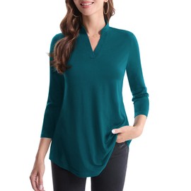 BAISHENGGT - Blusas de manga 3/4 con estampado floral y cuello en V para mujer, Turquesa, XX-Large