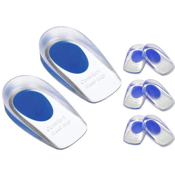 Gel Heel Cushions for Heel Pain Relief (3 Pairs) Plantar Fasciitis Heel Cups | Silicone Cup Pads for Heel Spurs | Heel Pain Relief Insoles for Sore or Bruised Feet | Heel Pads for Women & Men (Large)
