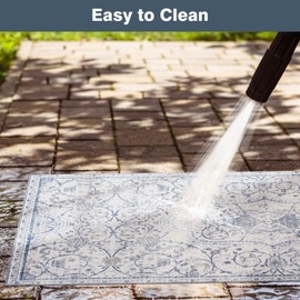 2'×6' Blue Floral Vinyl Runner Rug, Non-Slip Floor Mat for Hallway, Kitchen, Entryway, Waterproof&Stain-Resistant Vinyl Floor Mat, Easy Clean Plastic Floor Protector for High Traffic Areas, Runners