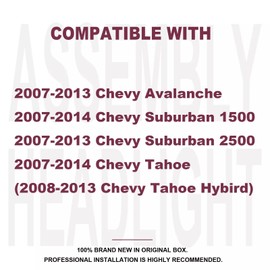 Aresparts Headlights Assembly With Bulbs and Harness For 2007-2014 Chevy Tahoe Suburban 1500 2500/2007-2013 Chevy Avalanche 1500 LT LS LTZ Replacement Headlamps Chrome Housing Clear Reflector