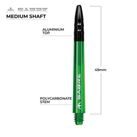 Mission Darts Sabre Shafts | Durable Polycarbonate Stems with Black Aluminium Top | 1 Set of 3 Shafts | Green | Medium (S1548)