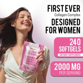 MERRY VITA Collagen for Women – Hydrolyzed Multi Collagen Peptides Types I, II, III, V & X – Collagen Supplement with Vitamin C, Biotin & Hyaluronic Acid – Grass Fed, Non-GMO, 240 Capsules