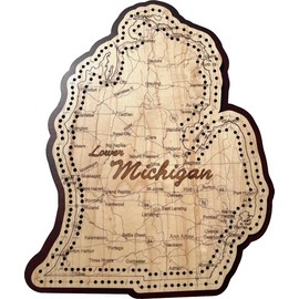 Lower Michigan Shaped Road Map Cribbage Board