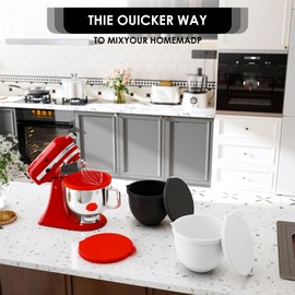 Silicone Bowl Liners for Kitchen Aid, Silicone Liners for Kitchen Tilt-Head 5 Qt Mixers, 3 Liners with Lids, Mixer Attachments and Accessories (Black)