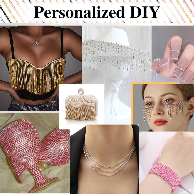 Rhinestone Chain, 10 Yards Trim Champagne Gold Bling Diamond Strips