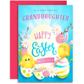Granddaughter Easter Card - Cute Chicks Design, A5 Size with Pink Envelope