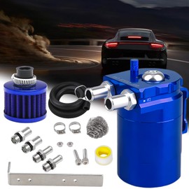 PWR FEVER Upgraded Baffled Oil Catch Can with Breather Filter Kit Aluminum Reservoir Tank with 3/8" Strengthened NBR Fuel Line Blue 400ml