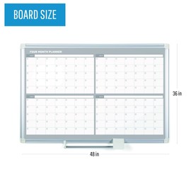 MasterVision Planning Board, Magnetic Dry Erase, 4 Month Calendar Board with Aluminum Frame, 36" x 48"