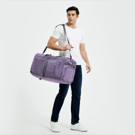 WANDF Travel Bag 40L-85L with Shoe Compartment Foldable Weekender Travel Bag Hand Luggage for Men Women, purple 65l
