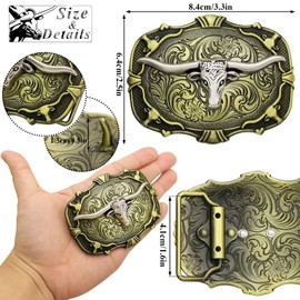 Western Cowboy Belt Buckle, Long Horn Bull and Running Horse Belt Buckles Cool Birthday Party Gift for Men Women, 2 Styles, Gold Bull Head, Medium