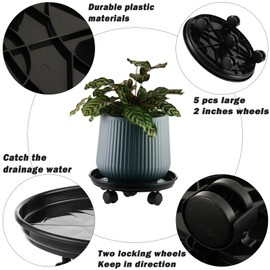 6 Packs 15” Extra-large Plant Caddy Plant Saucers on Wheels Rolling Plant Stands Heavy-duty Plant Dolly Plastic Planter Roller Base Pot Movers Outdoor Plant Tray Coaster, Clear Plant Saucers x 6