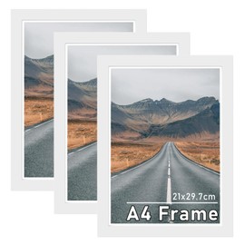 Zueyunstoo A4 Photo Frame, Pack of 3 White A4 Picture Frame (21x29.7cm), A4 Frame with Safe Perspex Front, Freestanding and Wall Mounted
