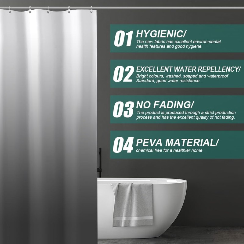 URAQT Shower Curtain Anti Mould, Waterproof Polyester Bathroom Curtains, Resistant