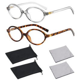 Valicaer 2 Stück Blaulichtfilter Brille Oval Damen Herren, Blaulicht Brille Retro Vintage Design, Kleine Blaulicht Brille ohne Stärke, Anti-Müdigkeit für PC, TV und Handy