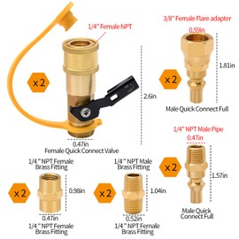14pcs Propane Quick Connect Fittings,1/4" RV Propane Quick Connect Fittings Adapter with 3/8" Flare x 1/4" NPT Male Pipe Half-Union Fitting 1/4" Male NPT 1/4" Female NPT (14 Pieces)