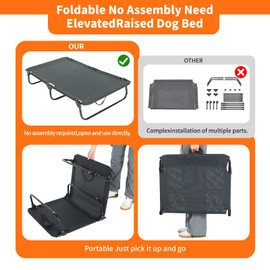 everfront Dog Elevated Bed Foldable Portable Raised Bed Camping cot Outdoor Summer Dog Bed (Medium, Black-Textilene)
