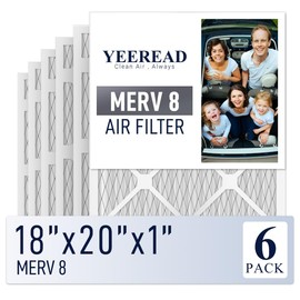 YEEREAD 18x20x1 MERV 8 Air Filters 6-Pack, Actual Size 17.7" x 19.7" x 0.75" – Compatible with HVAC, Air Conditioners & Furnaces– High Particle Capture & Smooth Airflow