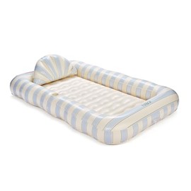 FUNBOY Tanning Pool Lounger Float Blue & Green Stripe, XL 72" x 48" with Pillow and Large Cup Holder