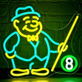 Billiard Neon Sign Dimmable LED Pool Table Wall Light for Game Room Man Cave Bar Basement Home Recreation Room Funny Billiards Decor Sports Fan Gift Cue Room Pool Lover Birthday Gift Size13.8*12.9(CP111)