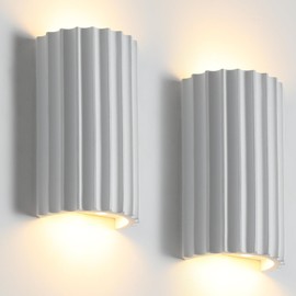 ZEROUNO White Resin Modern LED Wall sconces Wall Lighting Set of 2, Hardwired Indoor Wall Light Fixtures Lamp Up and Down for Living Room Bedroom Hallway Corridor Conservatory Stairs (with E12 Bulbs)