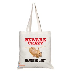 Coralgraph Inc TB389 Beware Crazy Hamster Lady Novelty Present Gift Printed Eco-Friendly Stylish Long Handled Tote Shoulder Bag