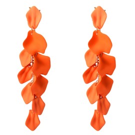 Flower Statement Earrings for Woman Long Orange Dangle Earrings for Women Large Colorful Drop Earrings for Sister Daughter Big Floral Tassel Earrings for Women Dangling Trendy Summer Earrings