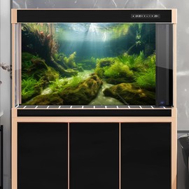 Underwater Aquarium Background Underwater Aquatic Plants with Sunbeams Fish Tank Background Rock with Lush Moss Terrarium Background Aquarium Backdrop For Tank Decorations Poster Vinyl 24x16in