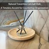 Natural Travertine Round Decorative Tray - 8-inch Beige Stone Vanity