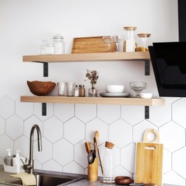 AnanJing 4 Pack Heavy Duty Floating Shelf Brackets, Black Metal L Wall Brackets, DIY Industrial Shelf Brackets - L 6" x H 4" x W 1.6" ( 1/5 Inch Thicked )