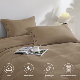 JELLYMONI Pillowcases King Set of 2 Cotton Button Pillow Covers 20×36in Khaki Bed Pillow Cases 100% Washed Cotton Soft Breathable (Pillows are not Included)
