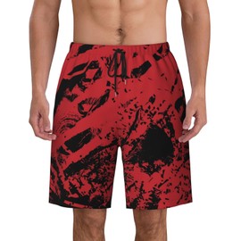 Mens Swim Trunks,Red and Black Ink Splash Background Quick Dry Bathing Suits Summer Board Beach Shorts with Mesh Lining XL