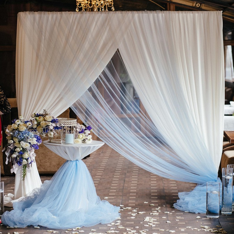 10x10 Blue Tulle Backdrop Curtains for Parties, Sheer Backdrop Curtain