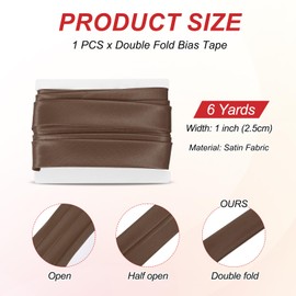 MECCANIXITY Double Fold Bias Tape for Sewing 1 Inch x 6 Yards Satin Pre-fold Continuous Binding Tape for Seaming Quilting Hemming Binding DIY Crafts, Brown
