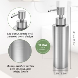 ARKTEK -Stainless Steel Countertop soap dispenser Rust Proof Liquid Hand soap dispenser, Premium Kitchen Pump for Liquid Bathroom Hand Dish Lotion (11.8 Oz / 350 ml)