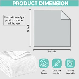100% Cotton Blankets Queen Size for Bed - Waffle Weave Blankets for Summer, Lightweight and Breathable Soft Woven Blanket for Spring, (White, Queen (90" x 90"))