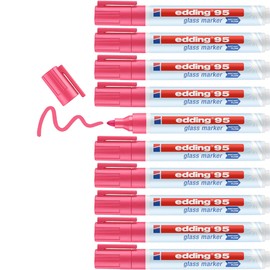 edding 95 Glass Markers - Pink - 10 Pens - Bullet Tip 1.5-3 mm - for Writing and Marking on Glass Surfaces such as Windows, Glass Boards, Whiteboards - Dry Wipe