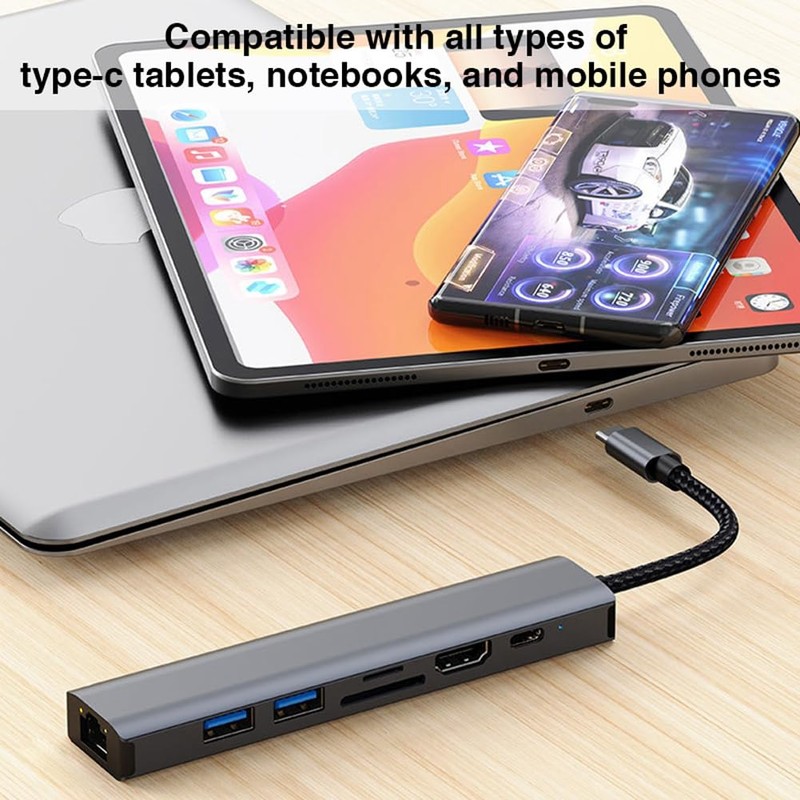Bolwins Q18CS USB-C Hub 7-in-1, USB Type-C to HDMI 4K,