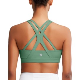 RUNNING GIRL Sports Bra for Women, Medium-High Support Criss-Cross Back Strappy Padded Sports Bras Supportive Workout Tops(2825 Green L)