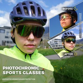 KAPVOE Photochromic Cycling Glasses for Men Women Mountain Bike Sunglasses Black Sports Goggles UV Protection