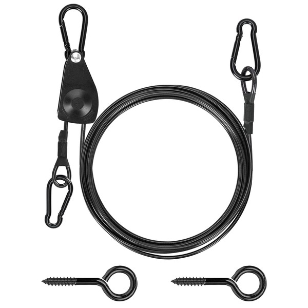 TooTaci 15ft Outdoor Clothesline Kit, 3/16" Black PVC Coated Wire