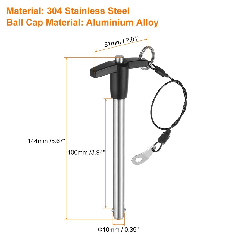 sourcing map 4Pcs T Handle Lock Pins, 10mm x 100mm