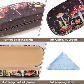 PERFECTSIGHT Hard Shell Eyeglasses Case, Floral Protective Glasses Case, Fabric or PU Leather Eyeglass Case for Women Girls (Mushroom)