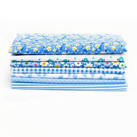 Assorted Fat Quarter Bundle Quilt Cotton Fabric Sewing Set for DIY Craft, 7Pcs (Blue)