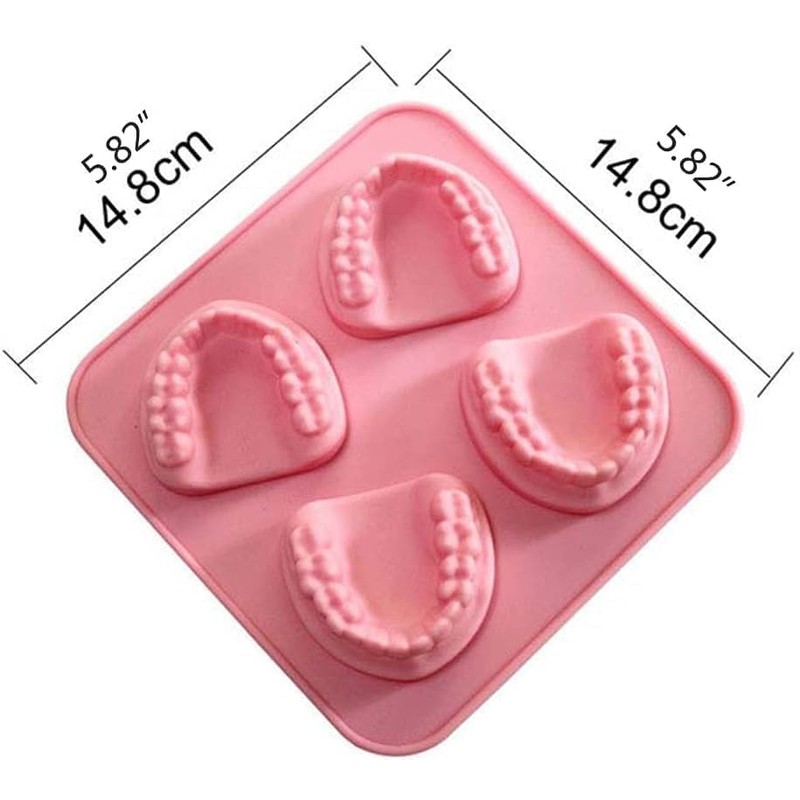2Pcs 4Hole Denture Teeth Shaped Ice Cube Mold Silicone Ice