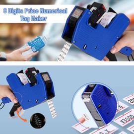 Price Gun, Professional Portable Hand Labels, 8 Digit Price Labels, Printer Labelling Gun with 3 Rolls of Label Paper + 3 Ink Wheels for Use in Office, Shop