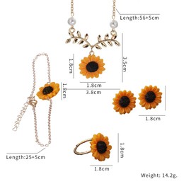 Inspirational Sunflower Jewelry Set Yellow Dasiy Flower Dangle Earrings with Bracelet Rings Hopeful Flower Gift (silver)