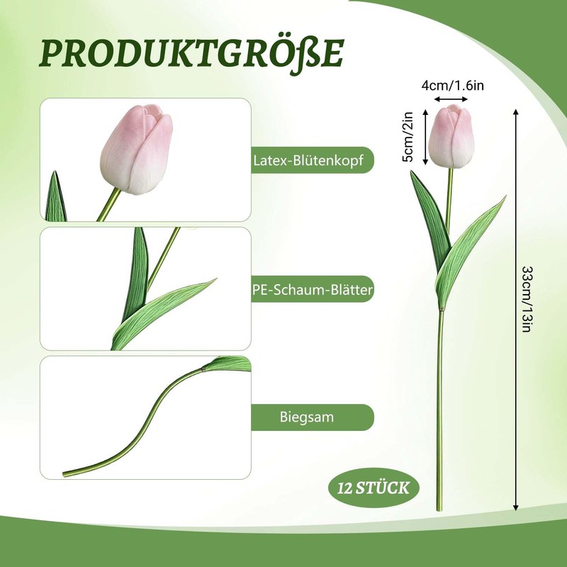 12 Pcs Artificial Light Pink Tulips | Real Touch Latex