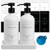Kitchen Soap Dispenser - Hand and Dish Soap Dispenser Set, Glass Soap and Lotion Dispenser with Pump,Bathroom Soap Dispenser with Tray, 14 Waterproof Labels, Set of 2 White Bottle/black Pump-pd