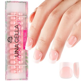 UNA GELLA French Tip Press On Nails Pink Extra Short Square French Nail Tips ...