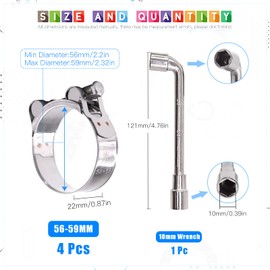 Glarks 4Pcs 56-59mm T-Bolt Hose Clamps 304 Stainless Steel Heavy Duty Ear Clamp Tube Clamp Adjustable Pipe Clamps for 2.2''-2.3'' Dia Range Hose (56-59MM)